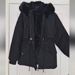 Good Lad Black Fur-Trimmed Puffer Coat